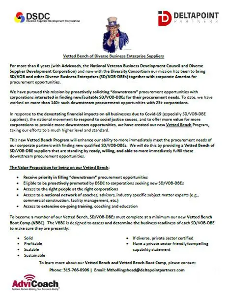 Vetted Bench of Diverse Business Enterprise Suppliers